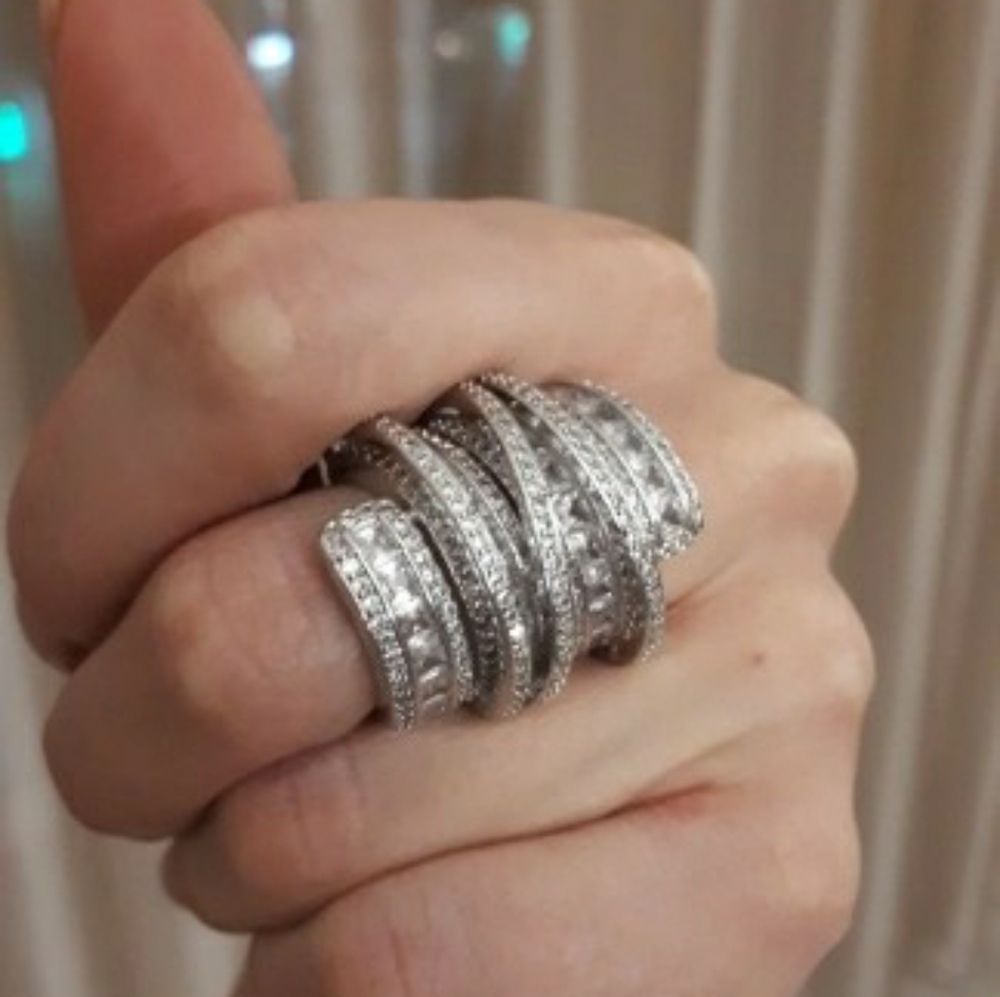 Simulated Diamonds Platinum Plated Ring - Picture 8 of 8